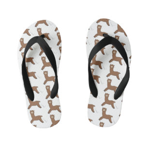 Cute happy brown alpaca cartoon kid's jandals