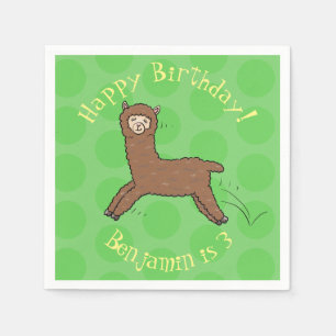 Cute happy brown alpaca cartoon napkin