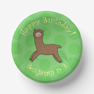 Cute happy brown alpaca cartoon paper plate