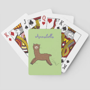 Cute happy brown alpaca cartoon playing cards