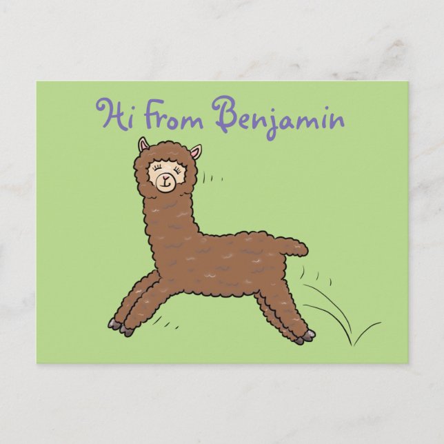 Cute happy brown alpaca cartoon postcard (Front)