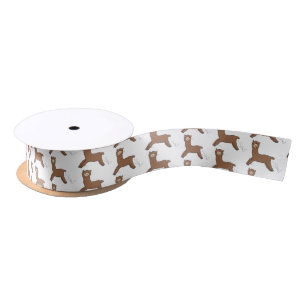 Cute happy brown alpaca cartoon satin ribbon