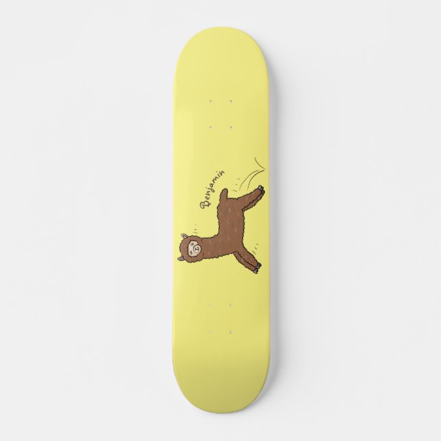 Cute happy brown alpaca cartoon skateboard (Front)
