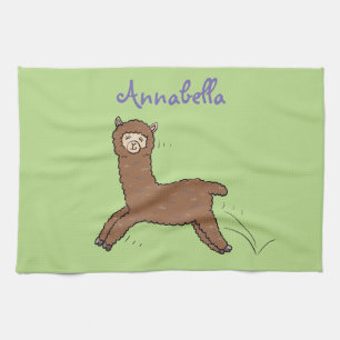Cute happy brown alpaca cartoon tea towel