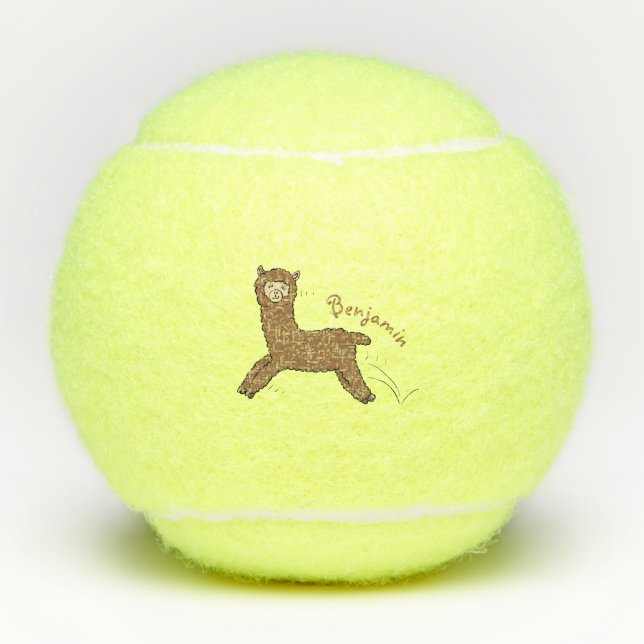 Cute happy brown alpaca cartoon tennis balls (Front)