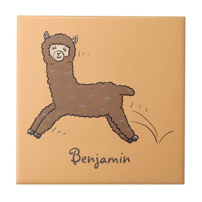 Cute happy brown alpaca cartoon tile (Front)
