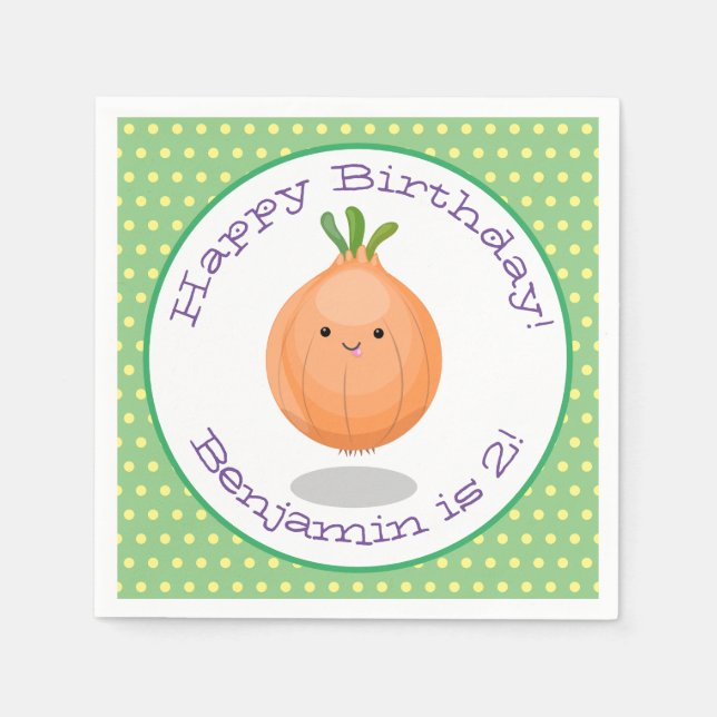 Cute happy brown onion cartoon illustration napkin (Front)