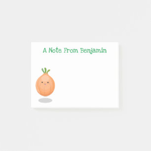 Cute  happy brown onion cartoon illustration post-it notes