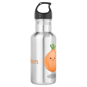 Cute happy brown onion green cartoon illustration 532 ml water bottle
