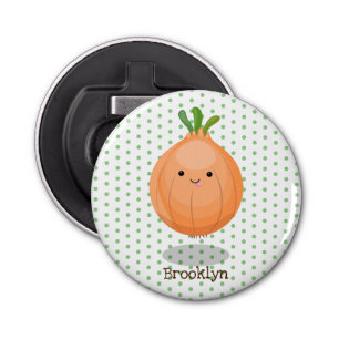 Cute happy brown onion green cartoon illustration bottle opener
