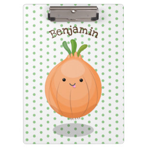 Cute happy brown onion green cartoon illustration clipboard