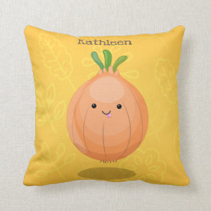 Cute happy brown onion green cartoon illustration cushion