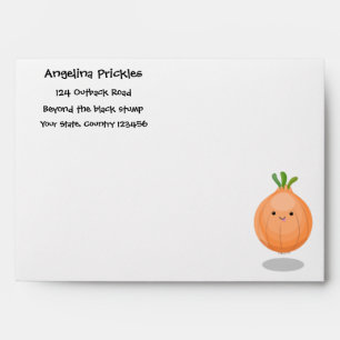 Cute happy brown onion green cartoon illustration envelope
