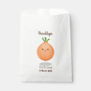 Cute happy brown onion green cartoon illustration favour bags