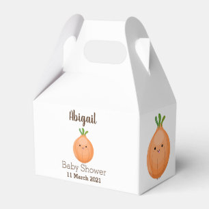 Cute happy brown onion green cartoon illustration favour box