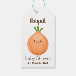 Cute happy brown onion green cartoon illustration gift tags
