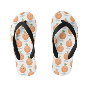 Cute happy brown onion green cartoon illustration kid's jandals