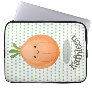 Cute happy brown onion green cartoon illustration laptop sleeve