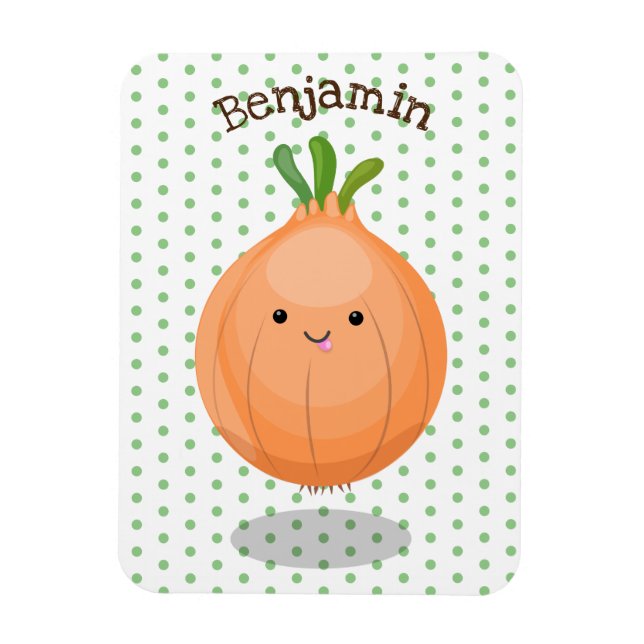Cute happy brown onion green cartoon illustration magnet (Vertical)