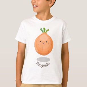 Cute happy brown onion green cartoon illustration T-Shirt