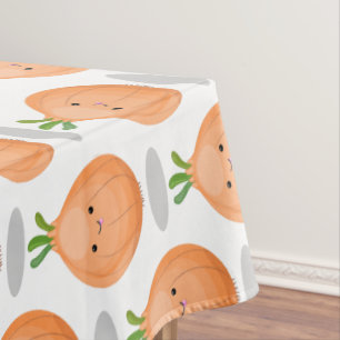 Cute happy brown onion green cartoon illustration tablecloth