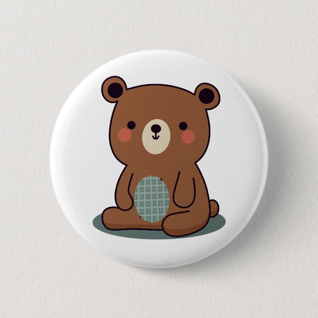 Cute Happy Brown Teddy Bear  6 Cm Round Badge (Front)