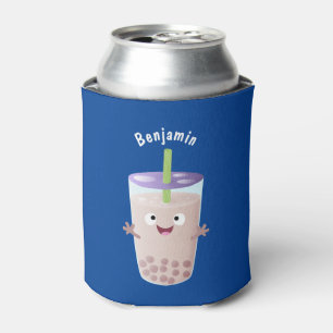 Cute happy bubble tea boba cartoon character can cooler