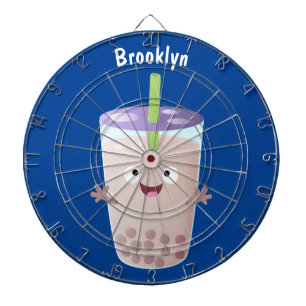 Cute happy bubble tea boba cartoon character dartboard
