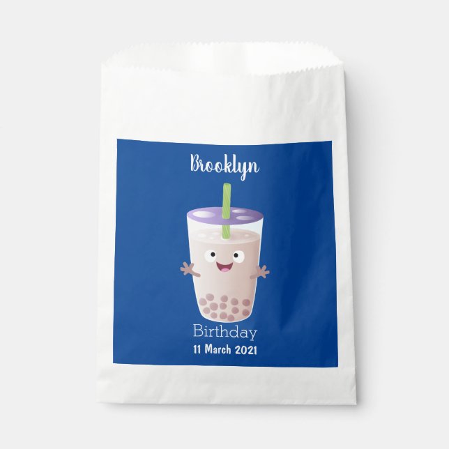 Cute happy bubble tea boba cartoon character favour bags (Front)