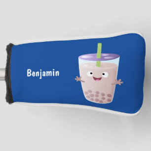 Cute happy bubble tea boba cartoon character  golf head cover