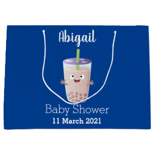 Cute happy bubble tea boba cartoon character large gift bag