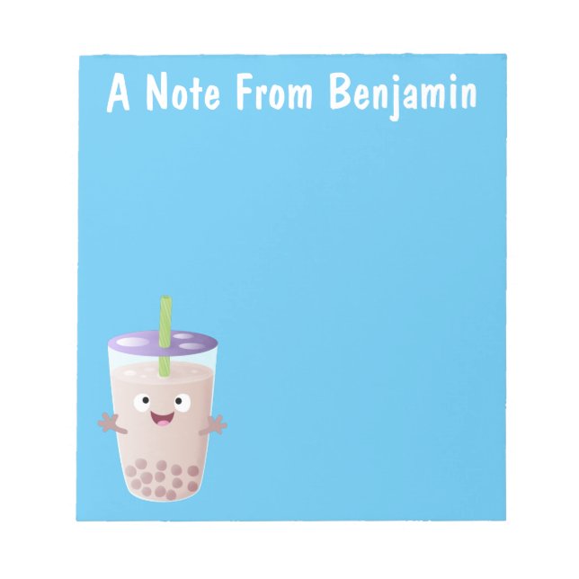 Cute happy bubble tea boba cartoon character notepad (Front)