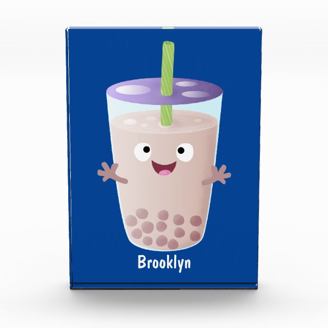 Cute happy bubble tea boba cartoon character photo block (Front)