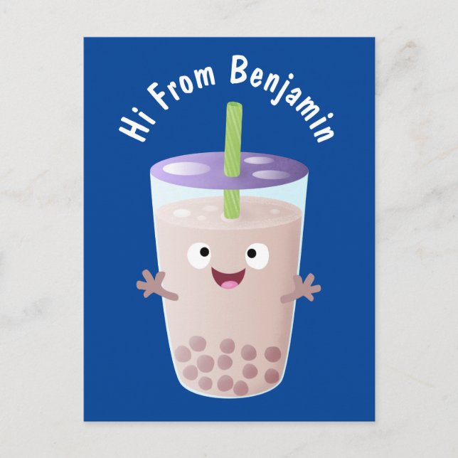 Cute happy bubble tea boba cartoon character postcard (Front)