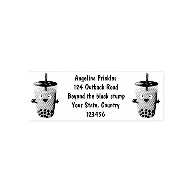 Cute happy bubble tea boba cartoon character self-inking stamp (Design)