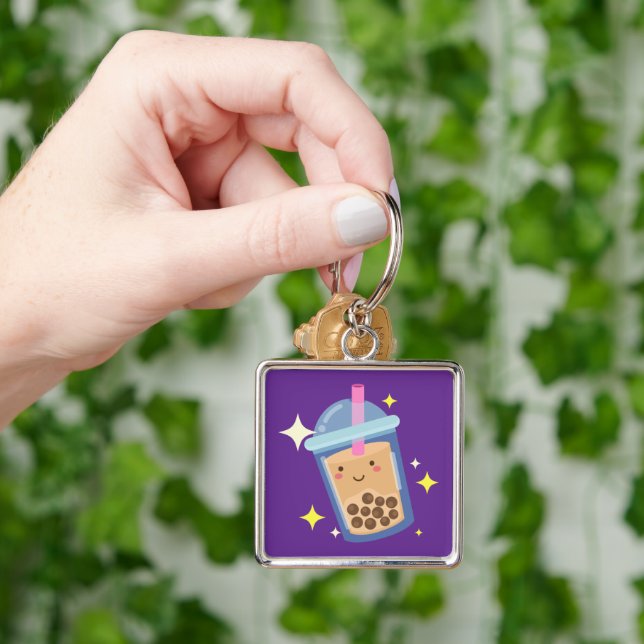 Cute Happy Bubble Tea Design  Key Ring (Hand)