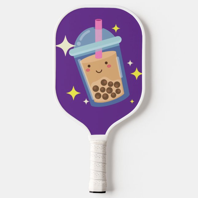 Cute Happy Bubble Tea Design  Pickleball Paddle (Back)