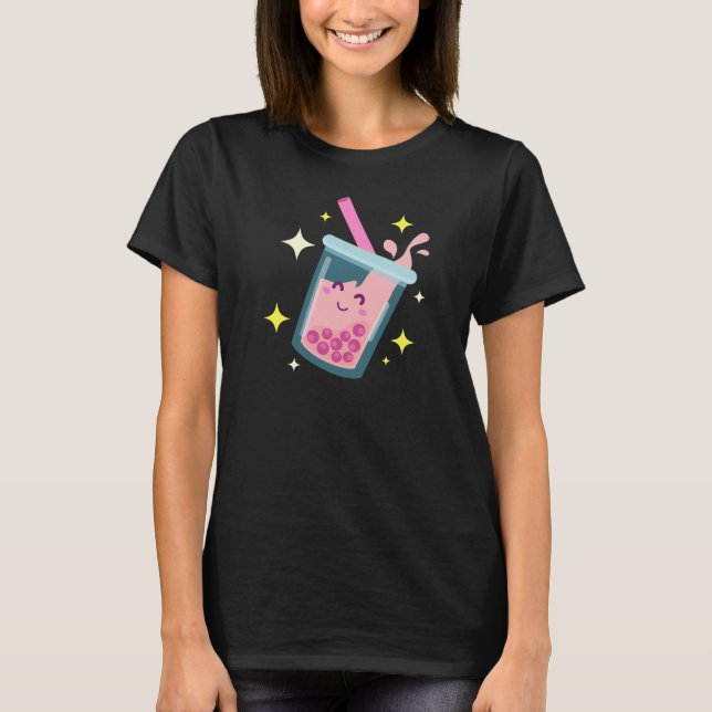 Cute Happy Bubble Tea Design  T-Shirt (Front)