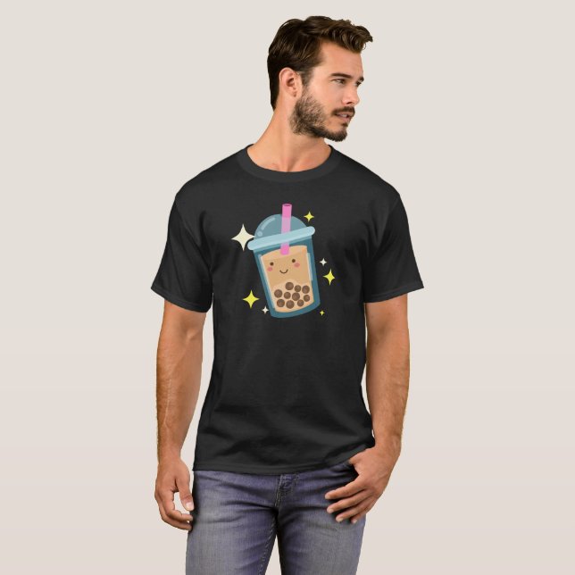 Cute Happy Bubble Tea Design  T-Shirt (Front Full)