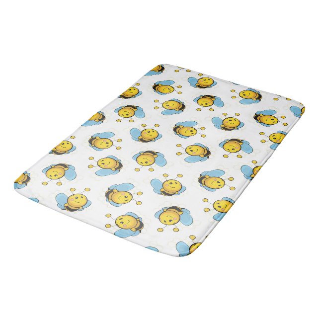Cute happy bumble bee pattern white bath mat (Angled)
