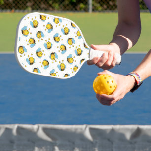 Cute happy bumble bee pattern white pickleball paddle
