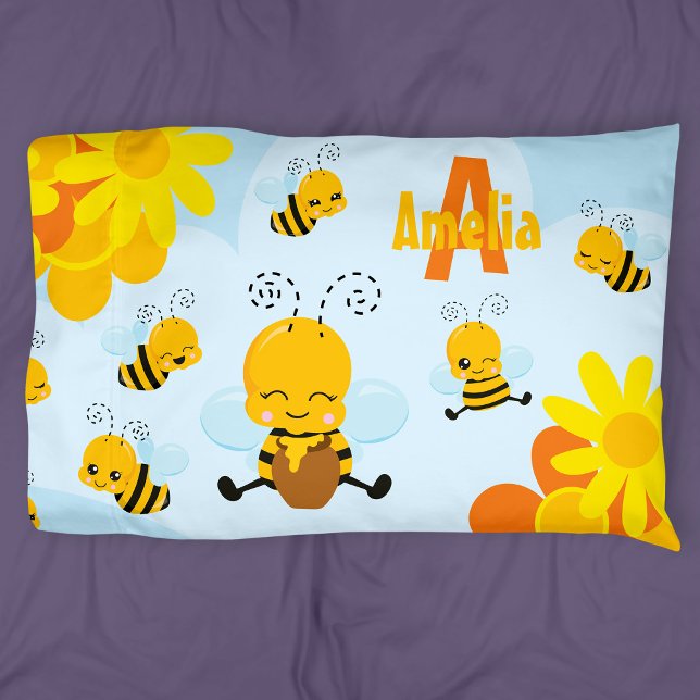 Cute Happy Bumble Bee with Flowers Little Kid Pillowcase (Creator Uploaded)