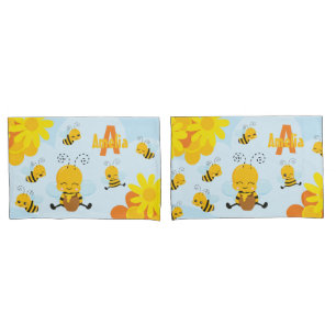 Cute Happy Bumble Bee with Flowers Little Kid Pillowcase