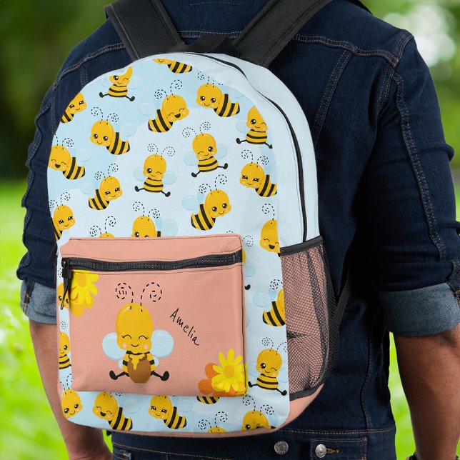 Cute Happy Bumble Bee with Flowers Little Kid v2 Printed Backpack (Creator Uploaded)
