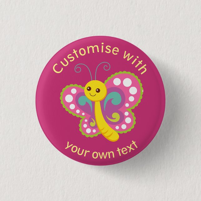 Cute Happy Butterfly Custom Pink 3 Cm Round Badge (Front)