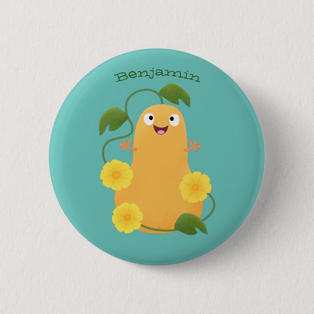 Cute happy butternut pumpkin gourd cartoon 6 cm round badge (Front)