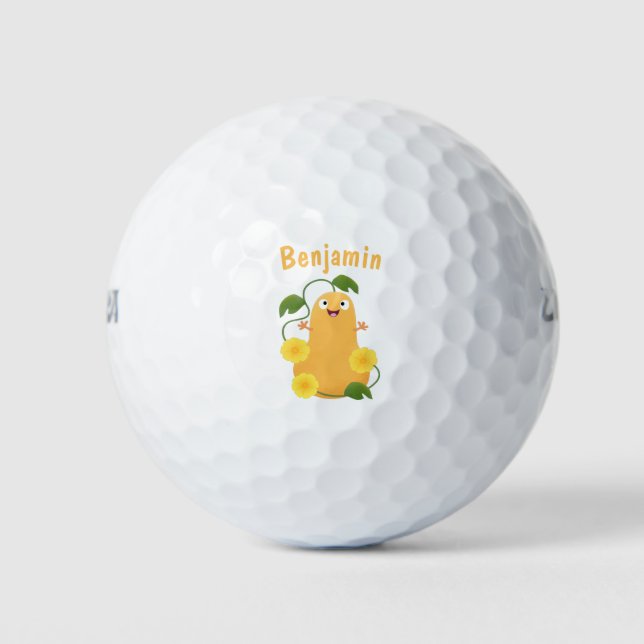 Cute happy butternut pumpkin gourd cartoon golf balls (Front)
