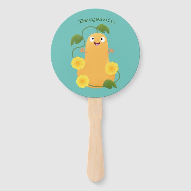 Cute happy butternut pumpkin gourd cartoon hand fan (Front)
