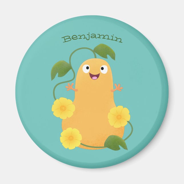 Cute happy butternut pumpkin gourd cartoon magnet (Front)