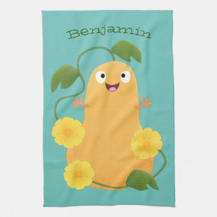 Cute happy butternut pumpkin gourd cartoon tea towel